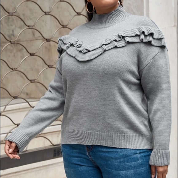 Plus Ruffle Yoke Mock Neck Sweater - Picture 3 of 7
